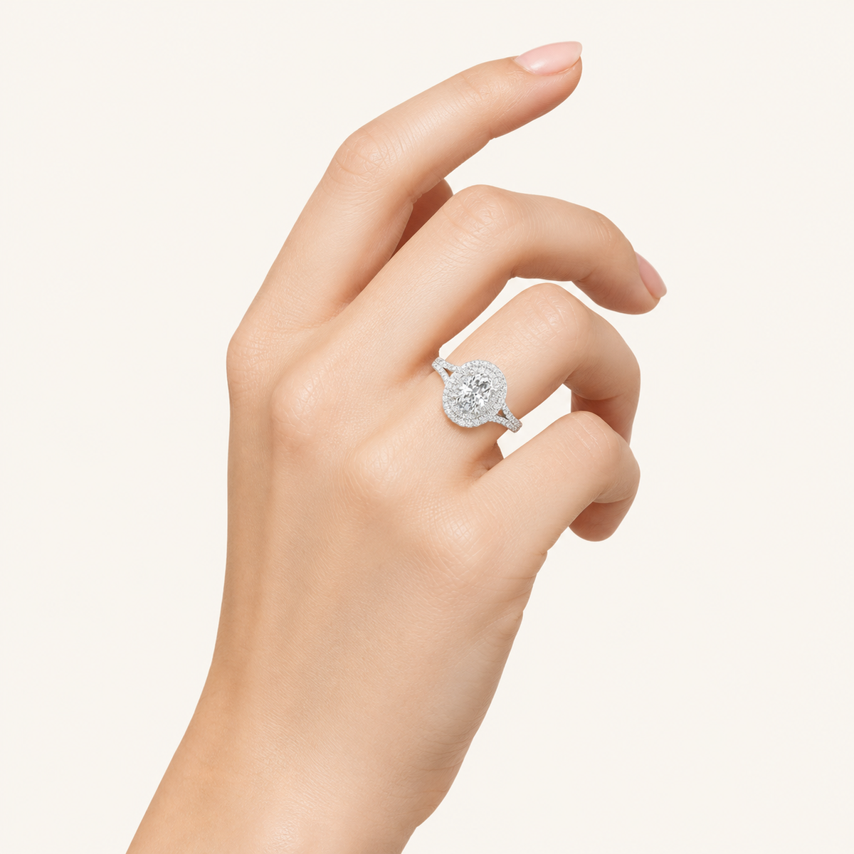 1.25CT Oval Cut Lab Grown Diamond Double Halo Side Stone Ring