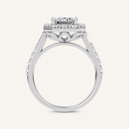 3.87CT Emerald Cut Certified Lab Grown Diamond Halo Side Stone Ring