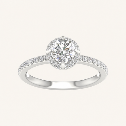 1.25CT Round Cut Lab Grown Diamond Halo Side Stone Ring