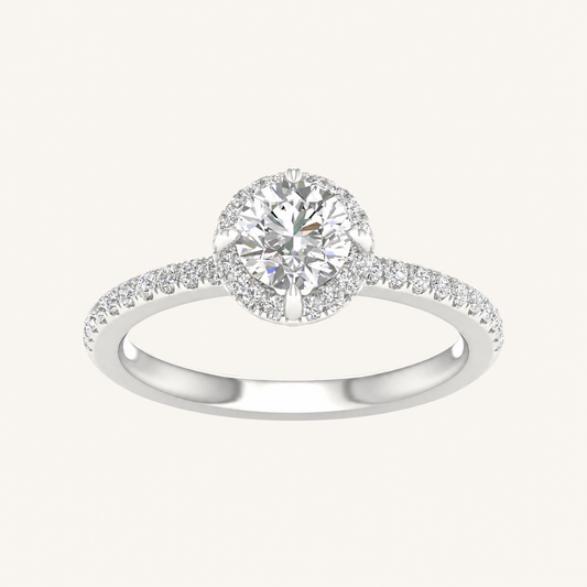1.25CT Round Cut Lab Grown Diamond Halo Side Stone Ring