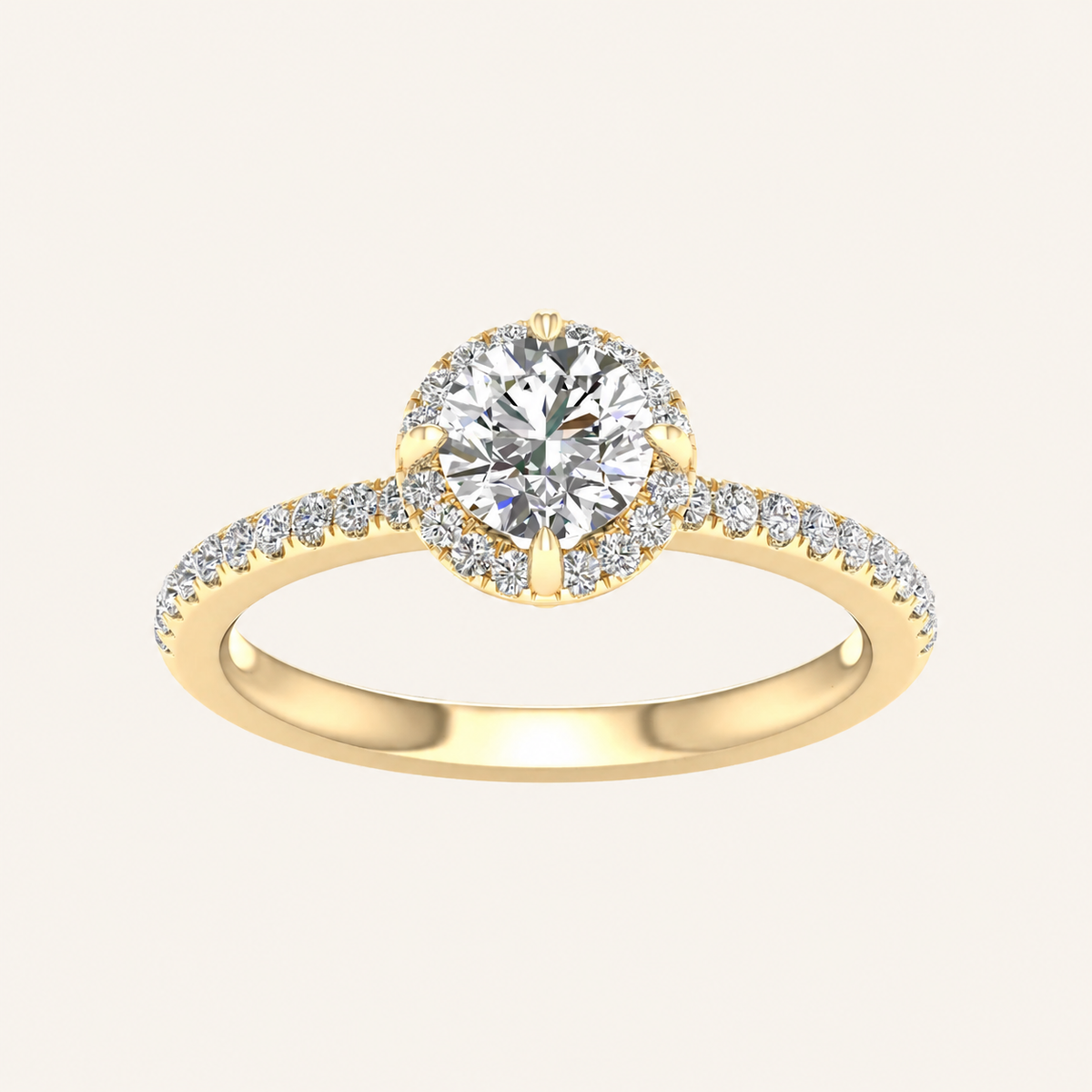 1.25CT Round Cut Lab Grown Diamond Halo Side Stone Ring