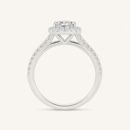 1.25CT Round Cut Lab Grown Diamond Halo Side Stone Ring