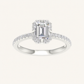 1.25CT Emerald Cut Lab Grown Diamond Halo Side Stone Ring