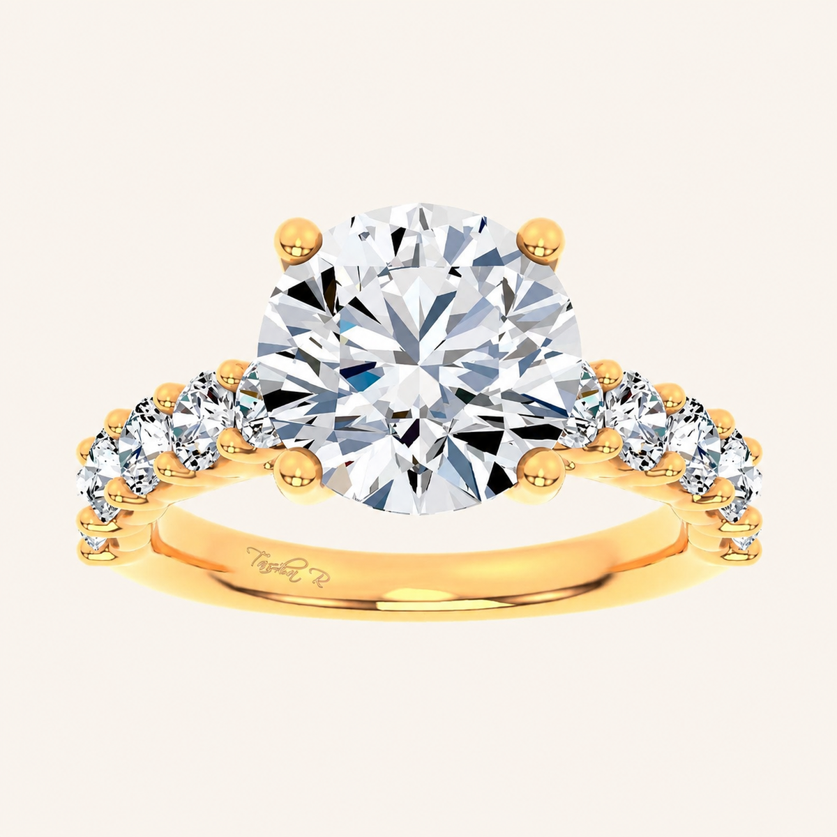4.20CT Round Cut Certified Lab Grown Diamond Side Stone Ring