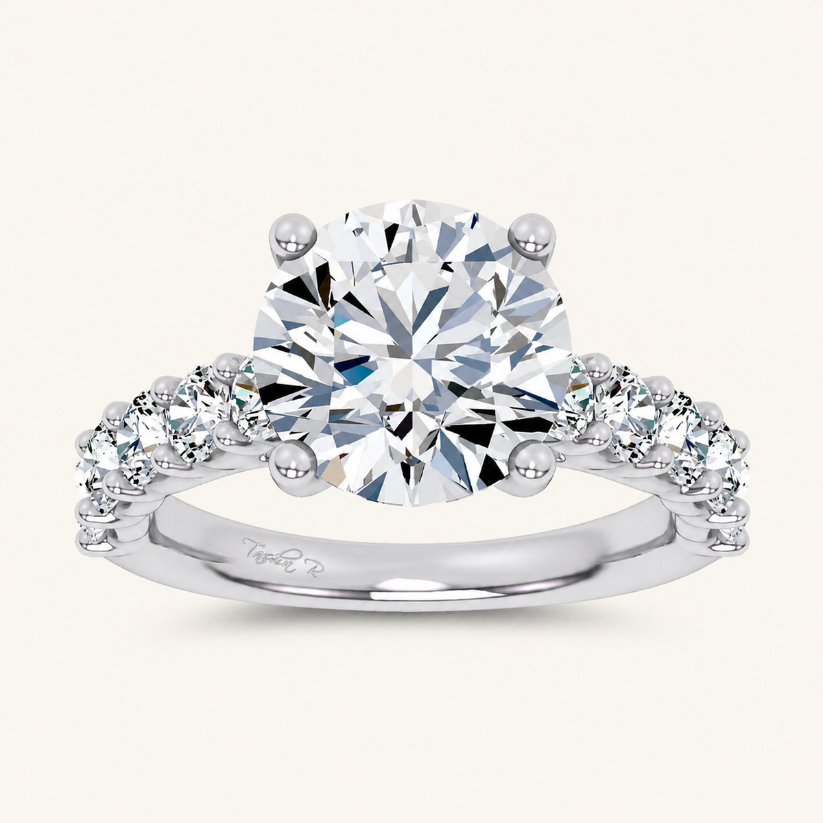4.20CT Round Cut Certified Lab Grown Diamond Side Stone Ring