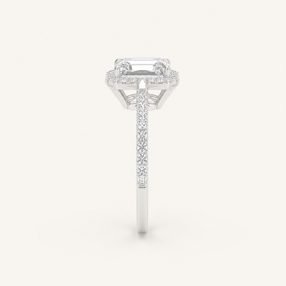 1.25CT Emerald Cut Lab Grown Diamond Halo Side Stone Ring