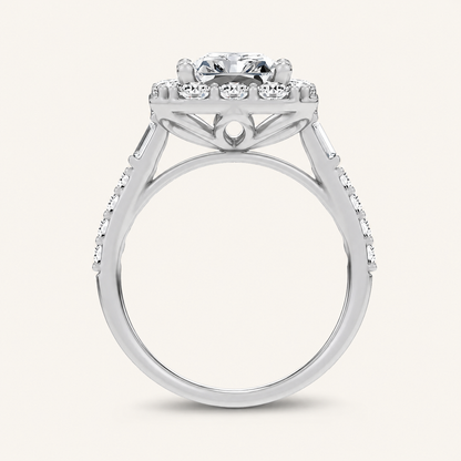 4.20CT Emerald Cut Certified Lab Grown Diamond Halo Side Stone Ring