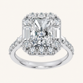 4.20CT Emerald Cut Certified Lab Grown Diamond Halo Side Stone Ring