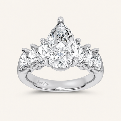 4.22CT Pear Cut Certified Lab Grown Diamond Cluster Ring