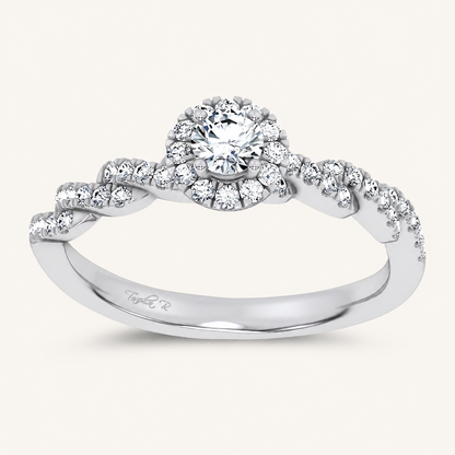 0.33CT Round Cut Certified Lab Grown Diamond Halo Side Stone Ring