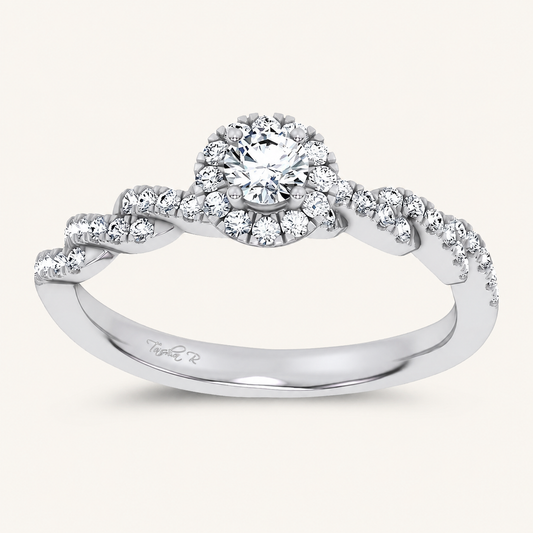 0.33CT Round Cut Certified Lab Grown Diamond Halo Side Stone Ring