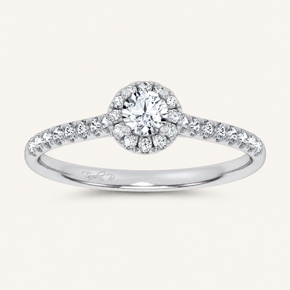 0.4CT Round Cut Certified Lab Grown Diamond Promise Halo Side Stone Ring