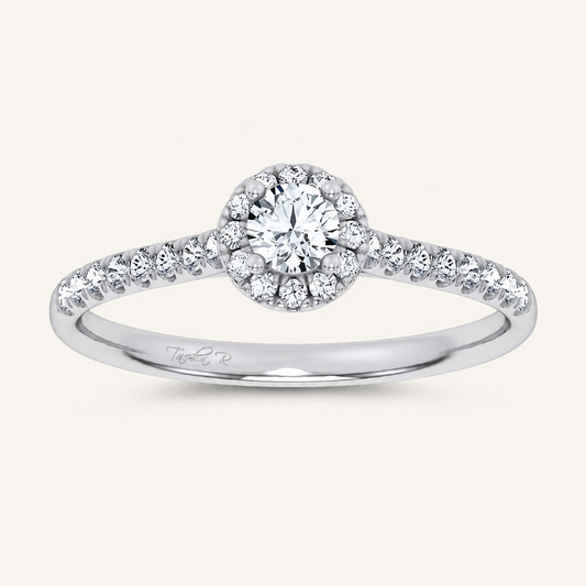 0.4CT Round Cut Certified Lab Grown Diamond Promise Halo Side Stone Ring