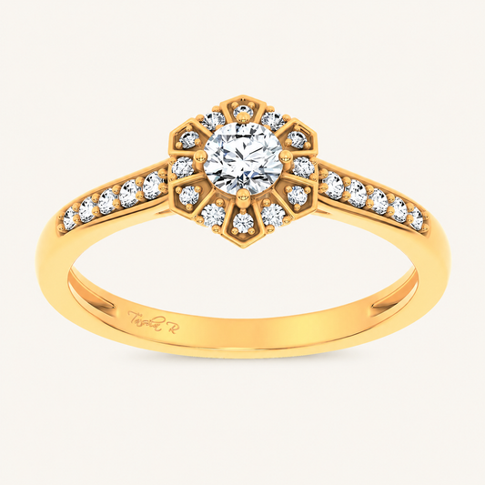 0.50CT Round Cut Lab Grown Diamond Halo Side Stone Ring