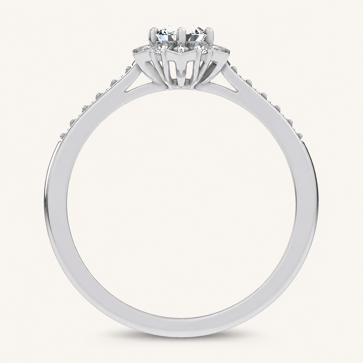 0.50CT Round Cut Lab Grown Diamond Halo Side Stone Ring