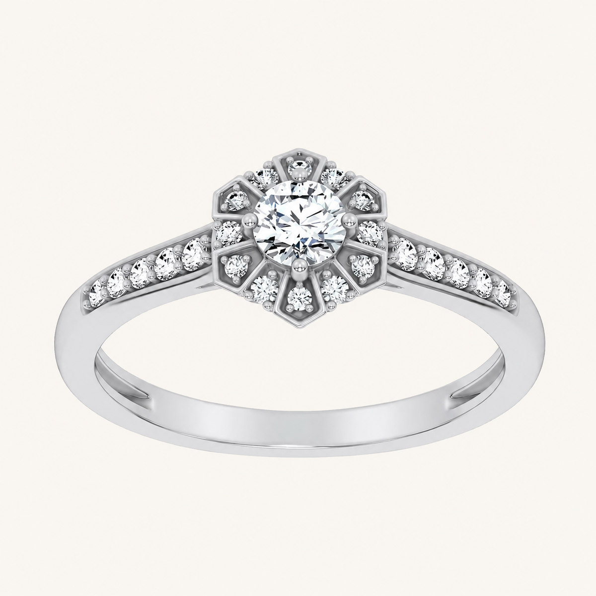 0.50CT Round Cut Lab Grown Diamond Halo Side Stone Ring