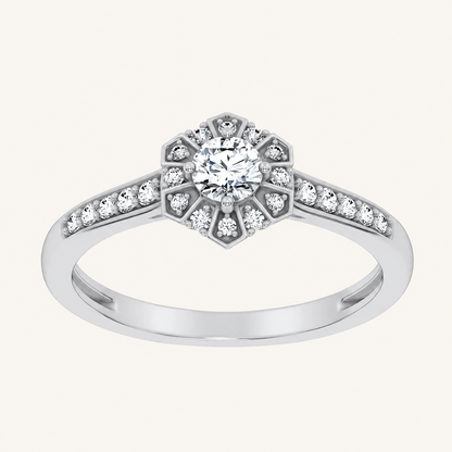 0.50CT Round Cut Lab Grown Diamond Halo Side Stone Ring