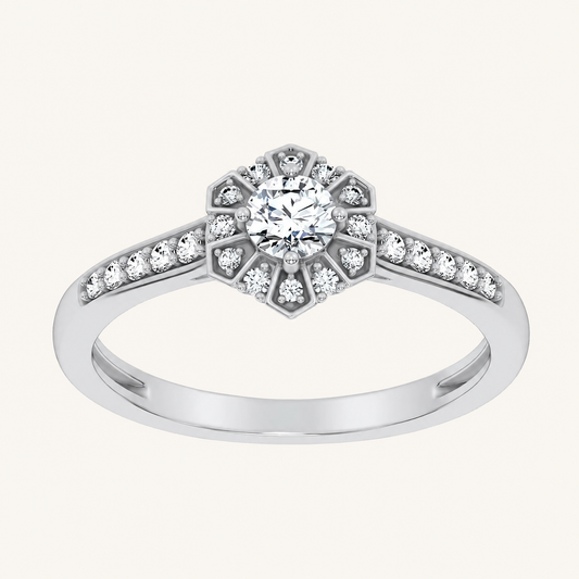 0.50CT Round Cut Lab Grown Diamond Halo Side Stone Ring