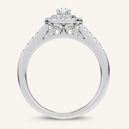 0.50CT Oval Cut Lab Grown Diamond Halo Side Stone Ring