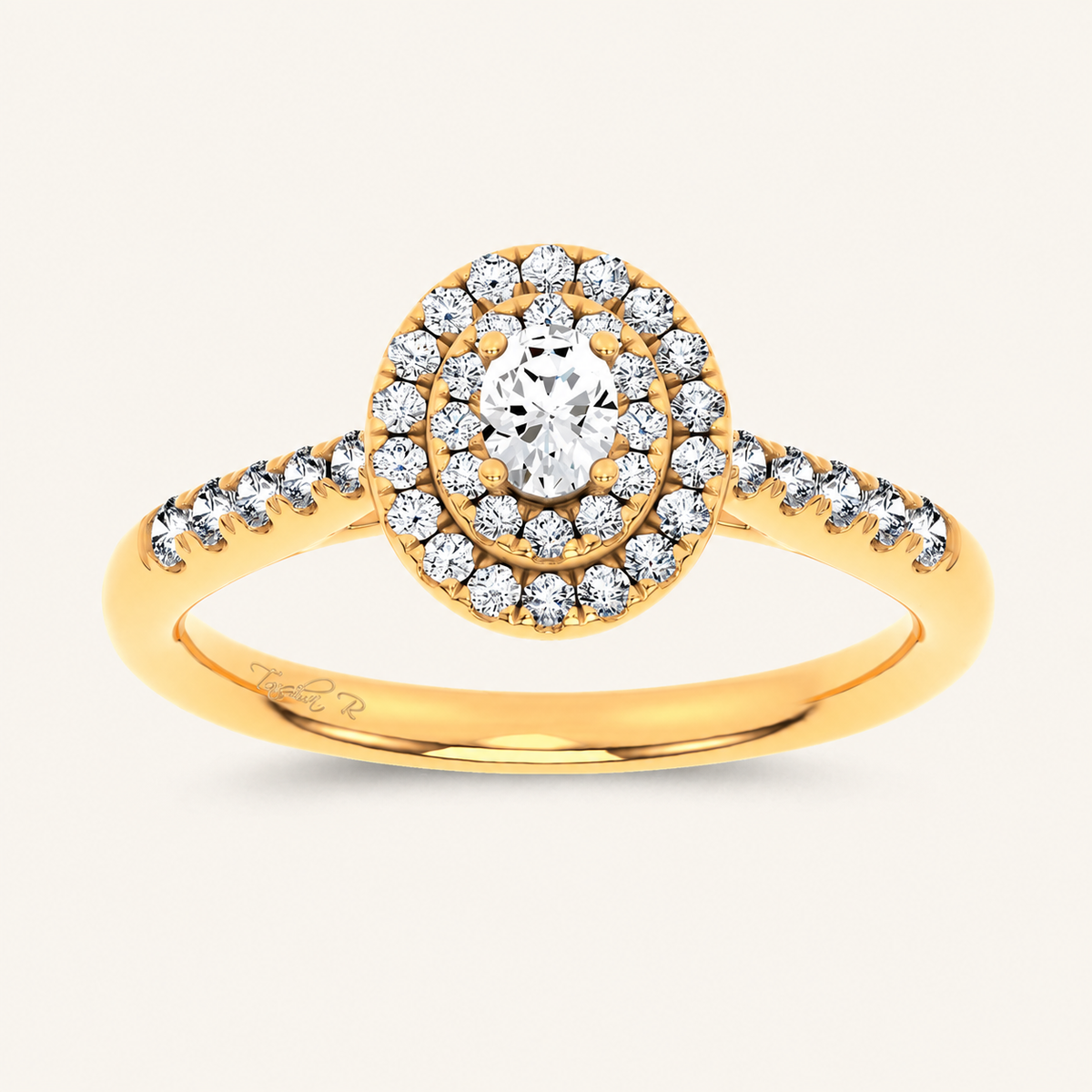 0.50CT Oval Cut Lab Grown Diamond Halo Side Stone Ring