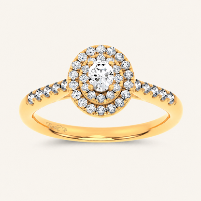 0.50CT Oval Cut Lab Grown Diamond Halo Side Stone Ring