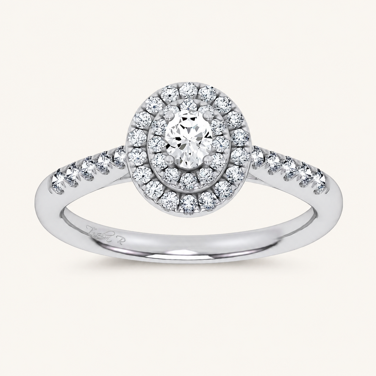 0.50CT Oval Cut Lab Grown Diamond Halo Side Stone Ring