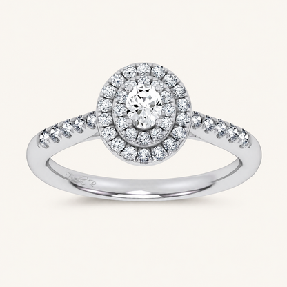 0.50CT Oval Cut Lab Grown Diamond Halo Side Stone Ring