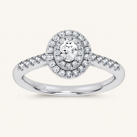 0.50CT Oval Cut Lab Grown Diamond Halo Side Stone Ring