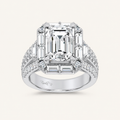 6.4CT Emerald Cut Certified Lab Grown Diamond Halo Side Stone Ring