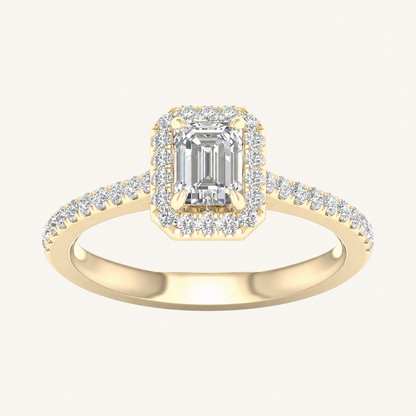 1CT Emerald Cut Lab Grown Diamond Halo Side Stone Ring
