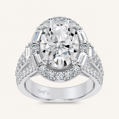 6.55CT Oval Cut Certified Lab Grown Diamond Halo Side Stone Ring