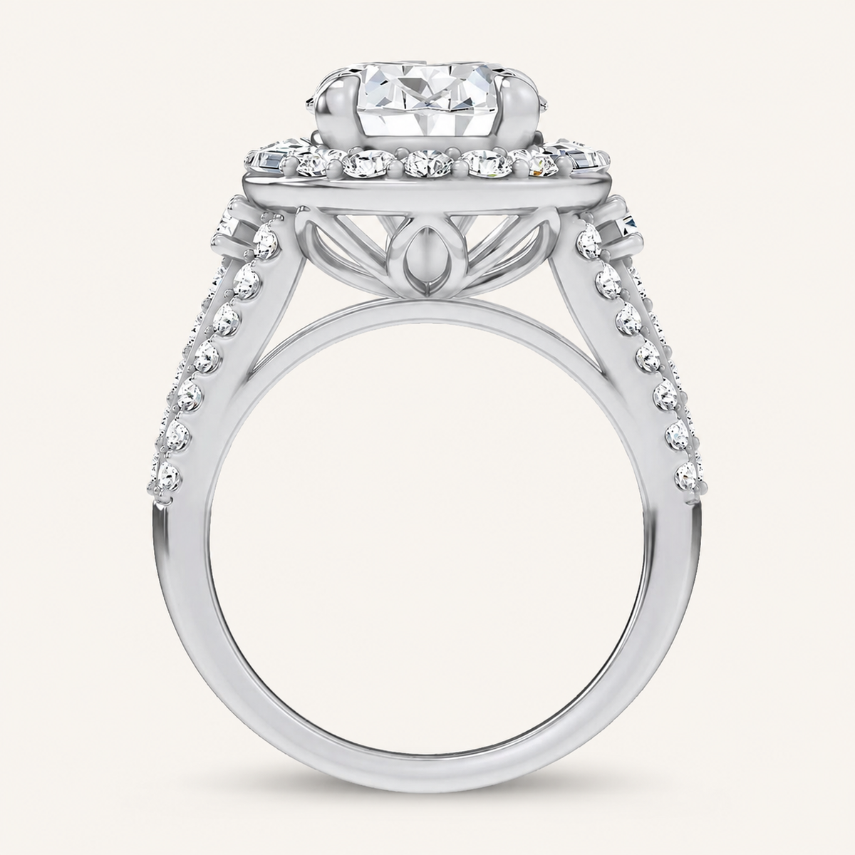 6.55CT Oval Cut Certified Lab Grown Diamond Halo Side Stone Ring