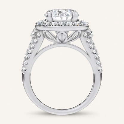 6.55CT Oval Cut Certified Lab Grown Diamond Halo Side Stone Ring