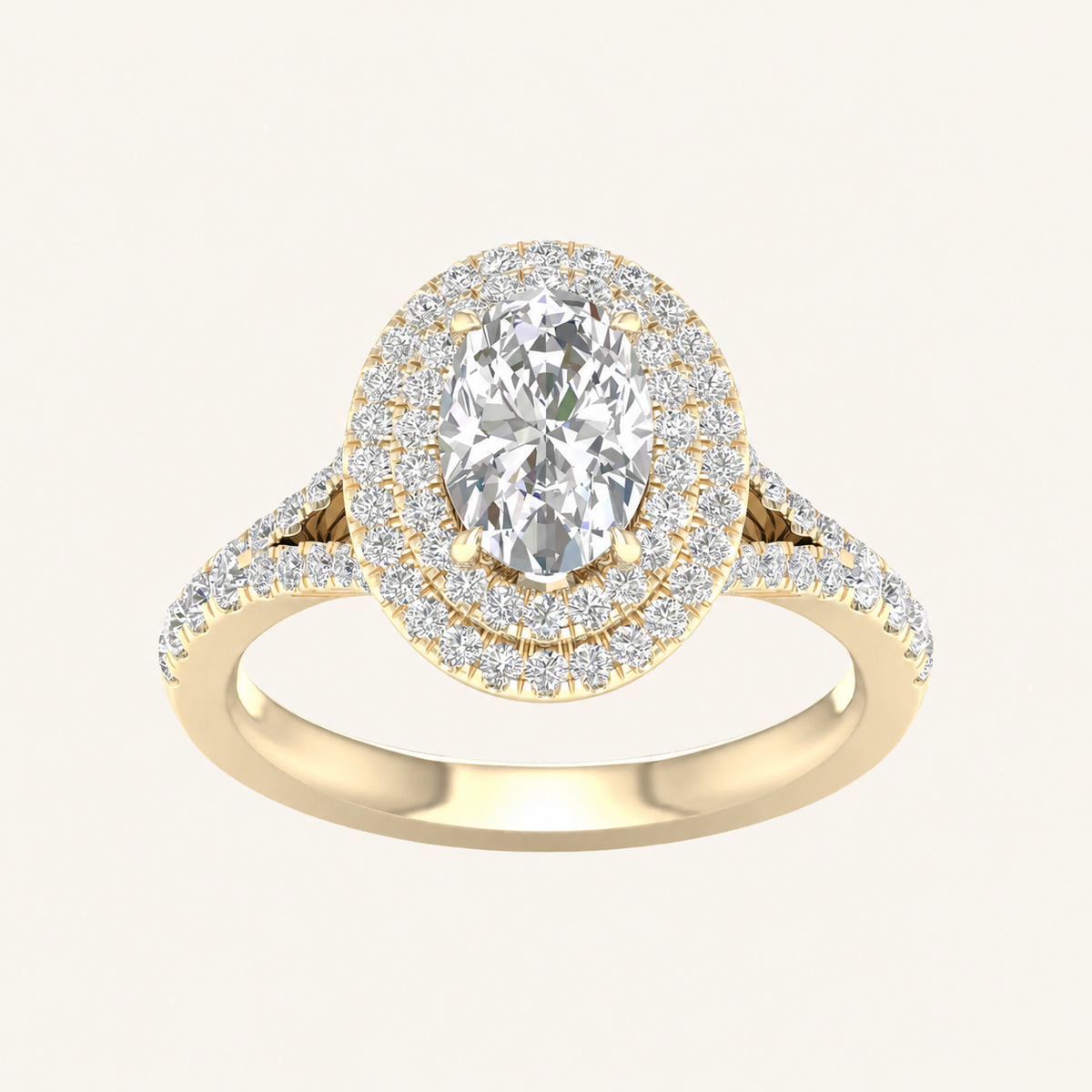 2CT Oval Cut Lab Grown Diamond Double Halo Side Stone Ring