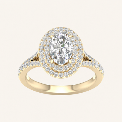 2CT Oval Cut Lab Grown Diamond Double Halo Side Stone Ring