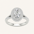 2CT Oval Cut Lab Grown Diamond Double Halo Side Stone Ring