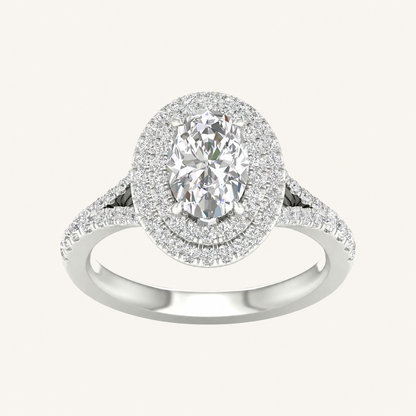 2CT Oval Cut Lab Grown Diamond Double Halo Side Stone Ring
