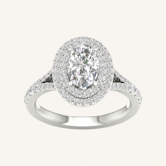 2CT Oval Cut Lab Grown Diamond Double Halo Side Stone Ring