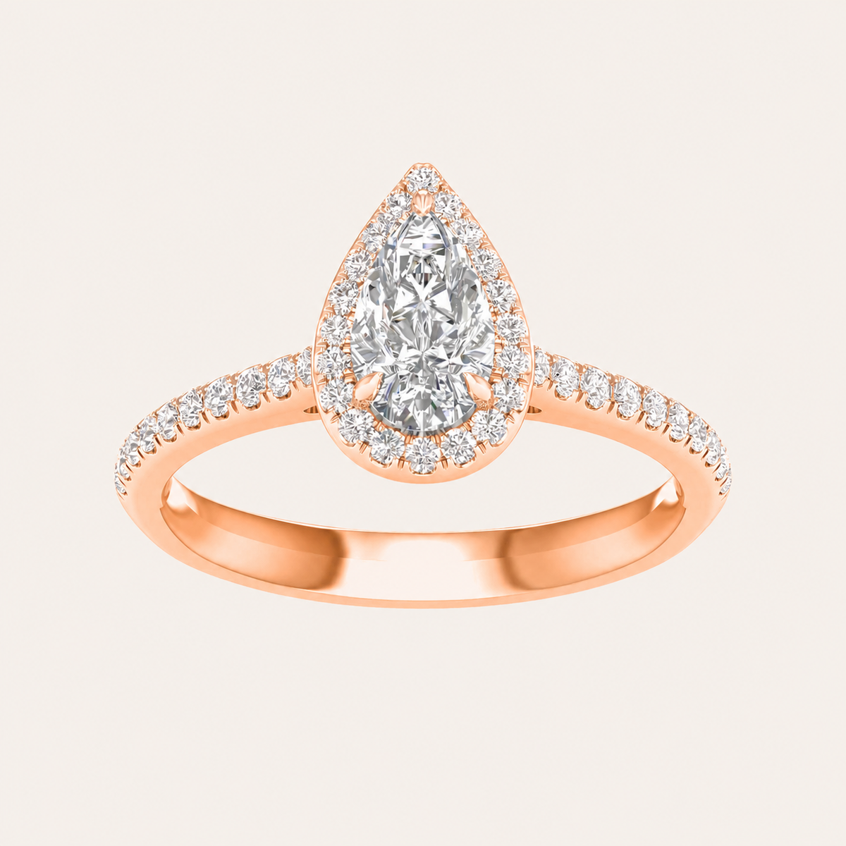 1CT Pear Cut Lab Grown Diamond Halo Side Stone Ring