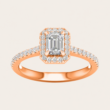 1CT Emerald Cut Lab Grown Diamond Halo Side Stone Ring