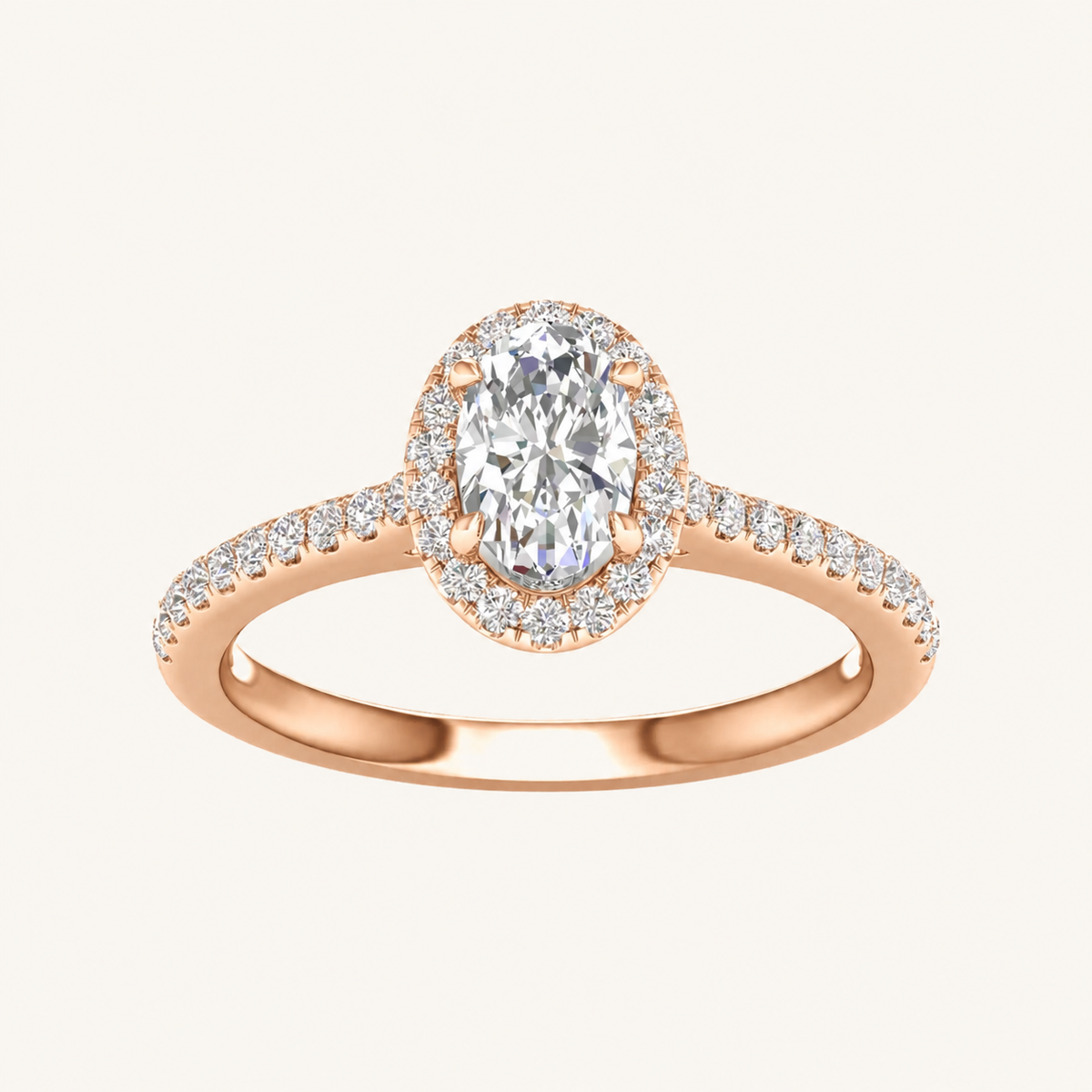 1CT Oval Cut Lab Grown Diamond Halo Side Stone Ring