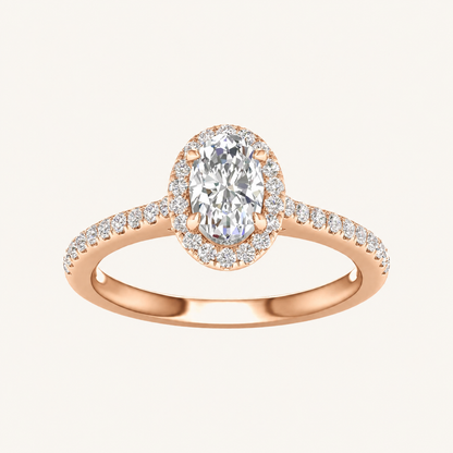 1CT Oval Cut Lab Grown Diamond Halo Side Stone Ring