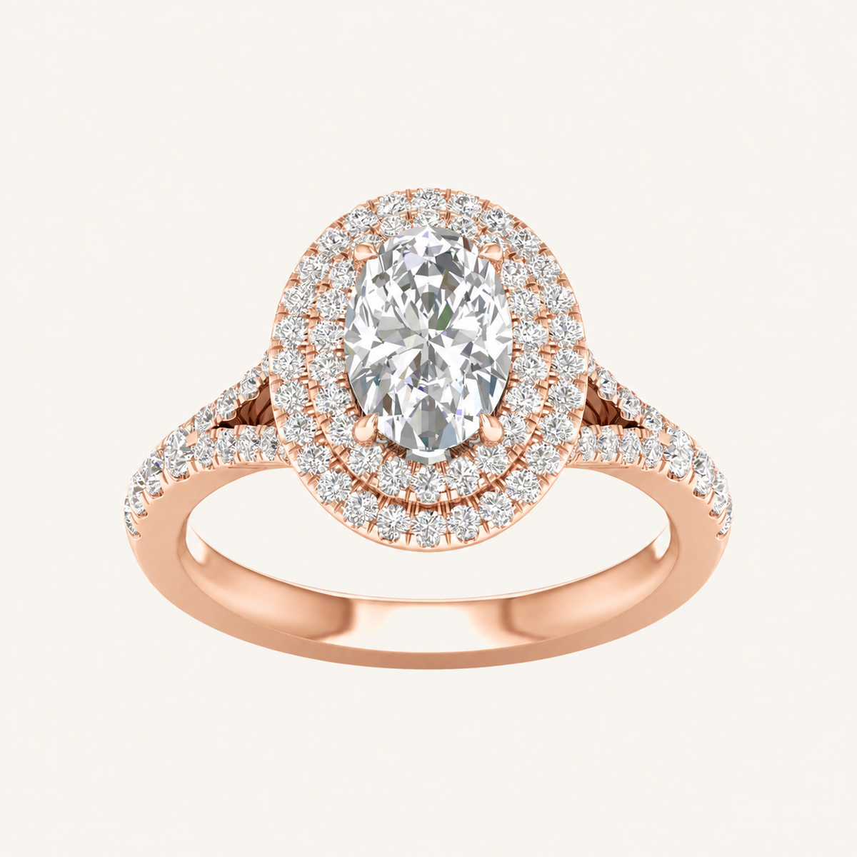 2CT Oval Cut Lab Grown Diamond Double Halo Side Stone Ring