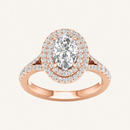 2CT Oval Cut Lab Grown Diamond Double Halo Side Stone Ring