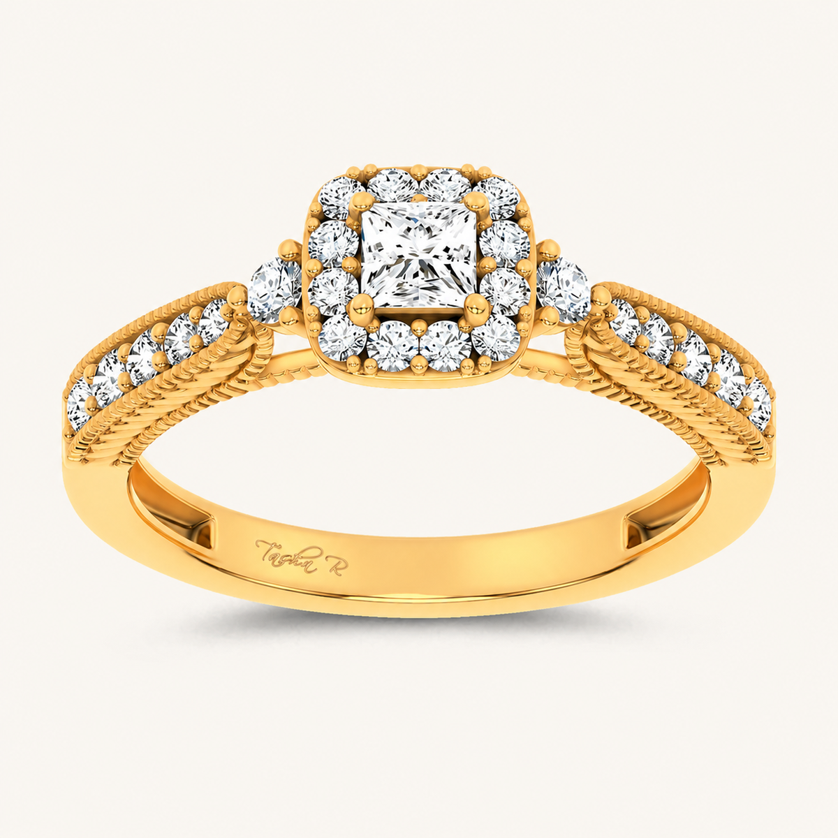 0.55CT Princess Cut Certified Lab Grown Diamond Promise Halo Side Stone Ring