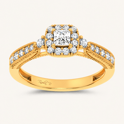 0.55CT Princess Cut Certified Lab Grown Diamond Promise Halo Side Stone Ring