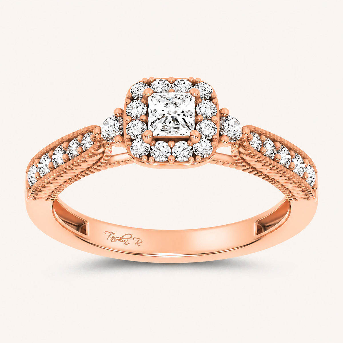 0.55CT Princess Cut Certified Lab Grown Diamond Promise Halo Side Stone Ring
