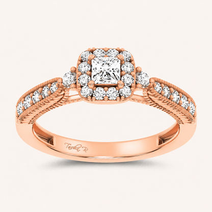 0.55CT Princess Cut Certified Lab Grown Diamond Promise Halo Side Stone Ring