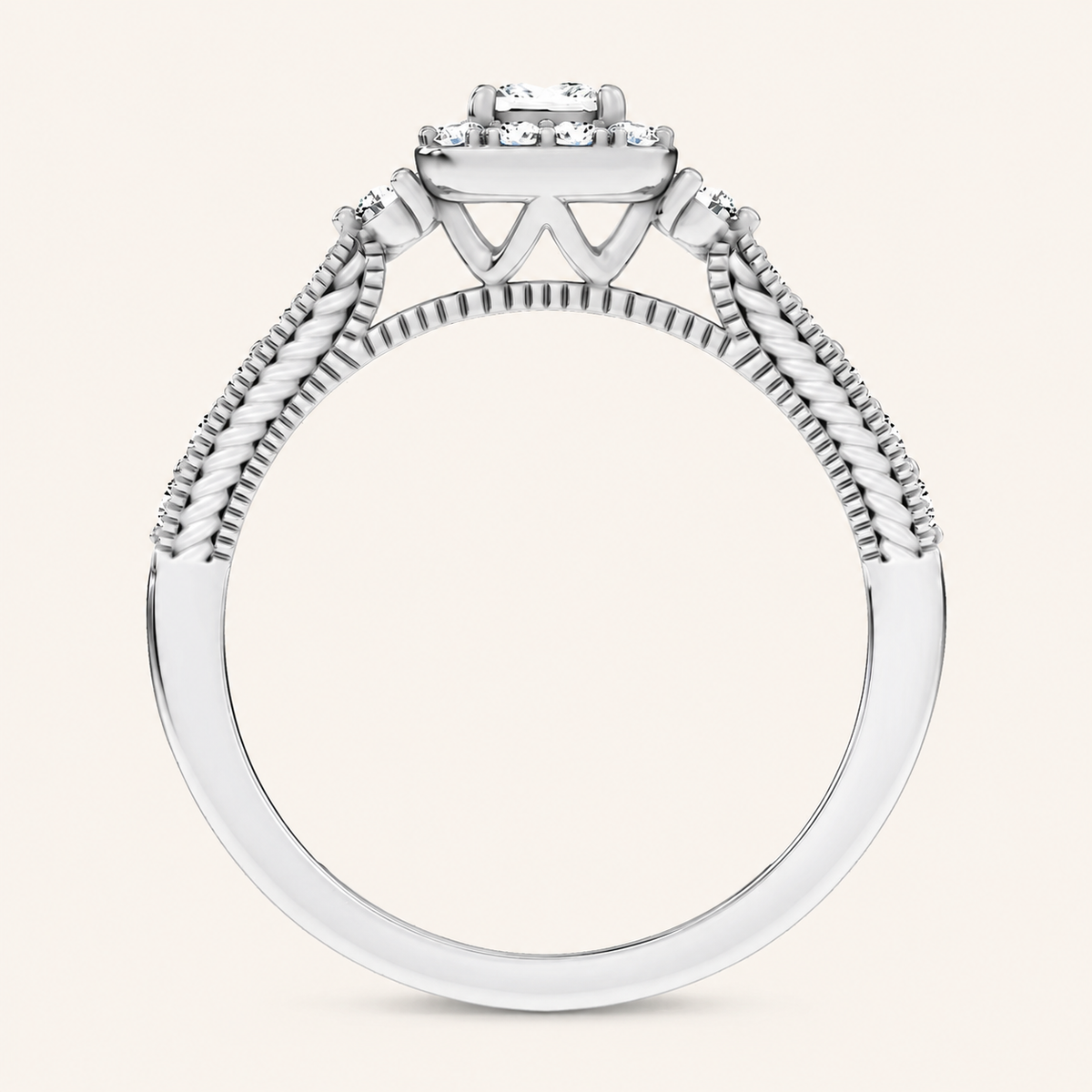0.55CT Princess Cut Certified Lab Grown Diamond Promise Halo Side Stone Ring