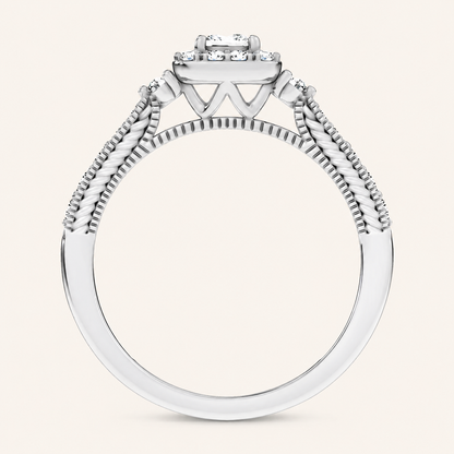 0.55CT Princess Cut Certified Lab Grown Diamond Promise Halo Side Stone Ring